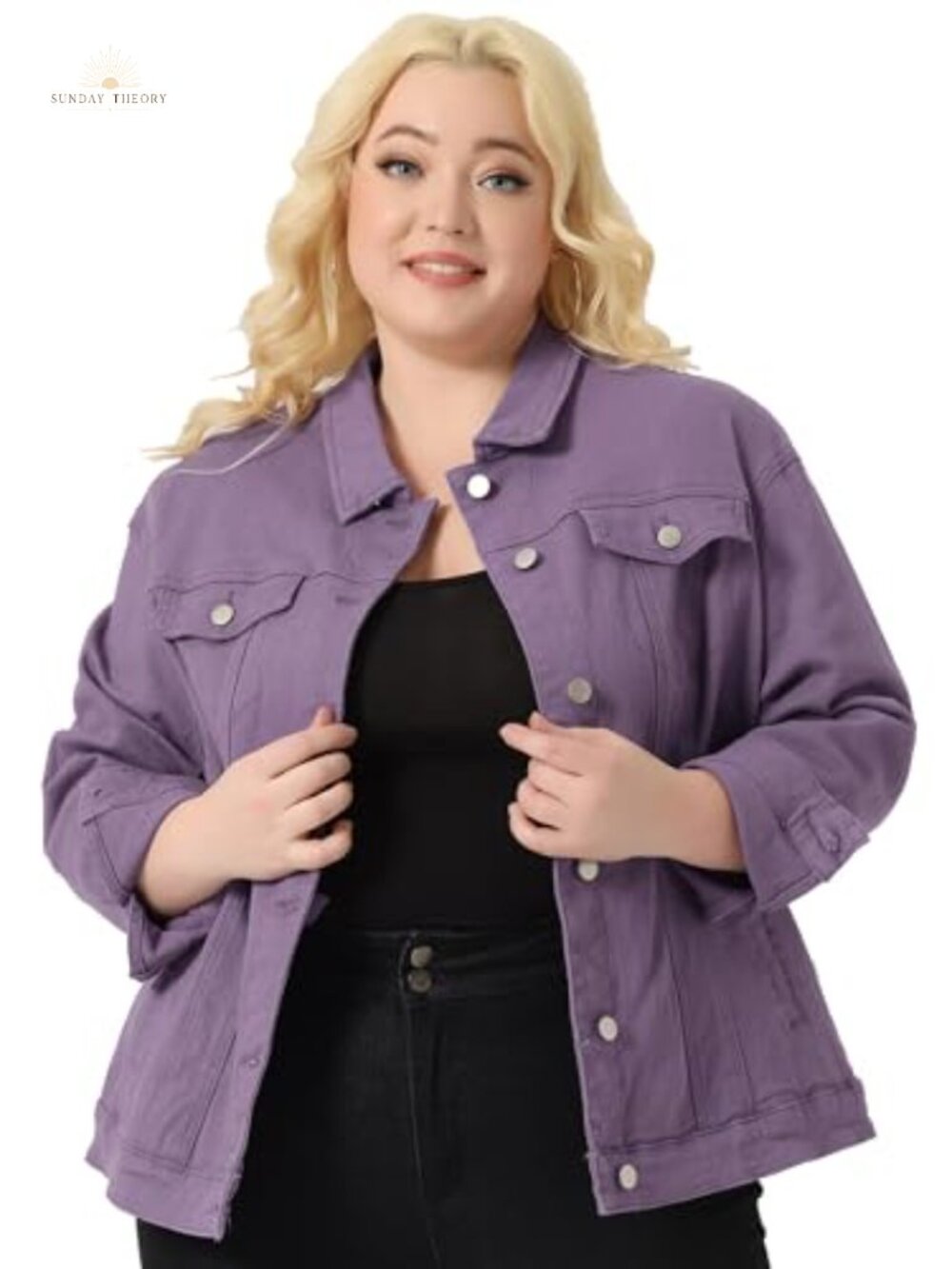 Women's Plus Size Button Up Washed Denim Jacket Stretch Jean